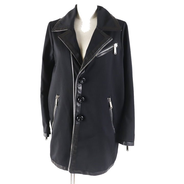 Excellent DSQUARED2 coat Leather details Zip design black wool Women 38