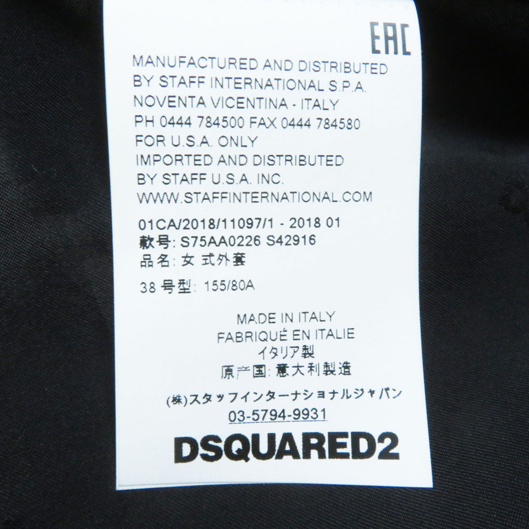 Excellent DSQUARED2 coat Leather details Zip design black wool Women 38