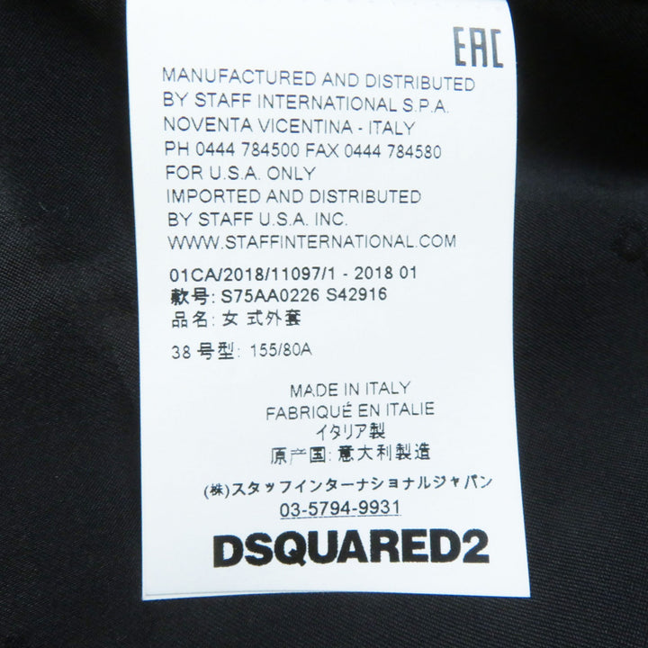 Excellent DSQUARED2 coat Leather details Zip design black wool Women 38