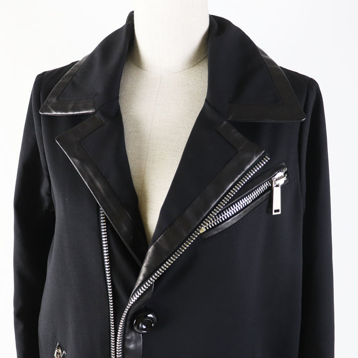 Excellent DSQUARED2 coat Leather details Zip design black wool Women 38