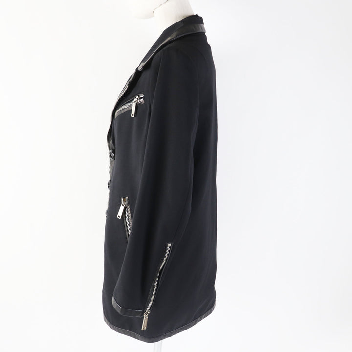 Excellent DSQUARED2 coat Leather details Zip design black wool Women 38