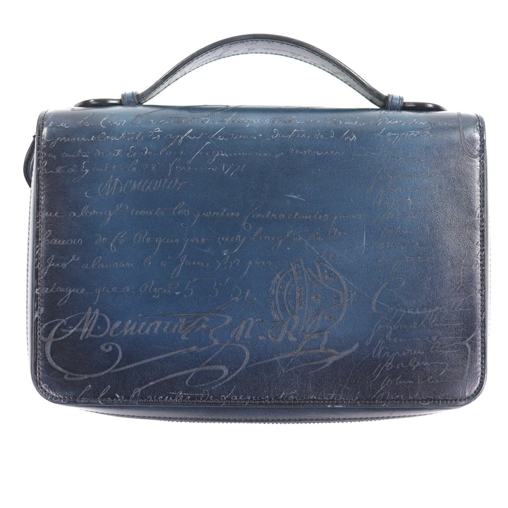 Great BERLUTI Clutch bag Itauba Wide Long zip wallet Navy scritto leather mens