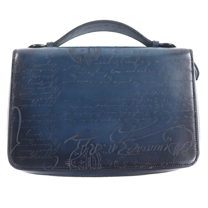 Great BERLUTI Clutch bag Itauba Wide Long zip wallet Navy scritto leather mens