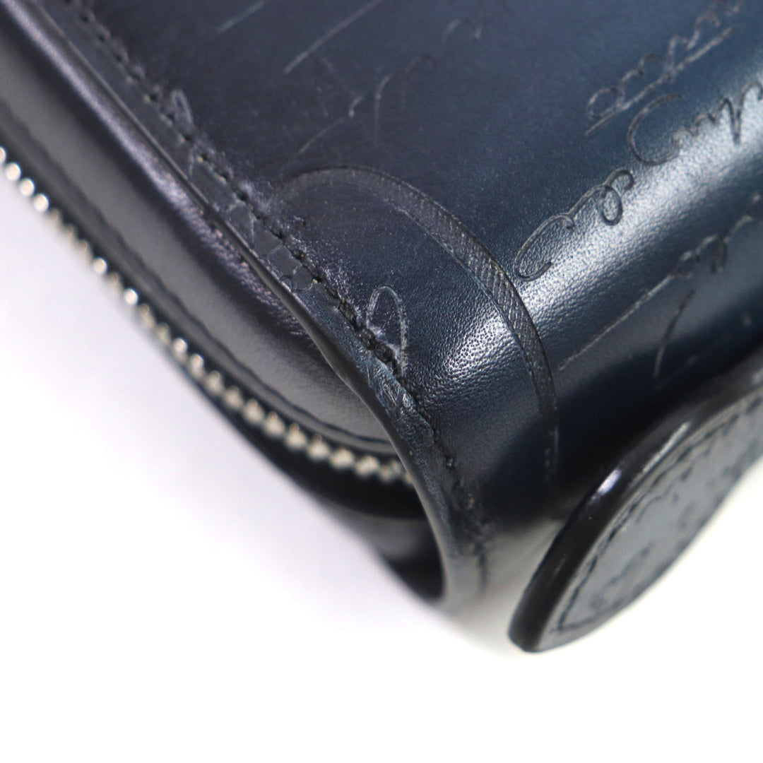 Great BERLUTI Clutch bag Itauba Wide Long zip wallet Navy scritto leather mens