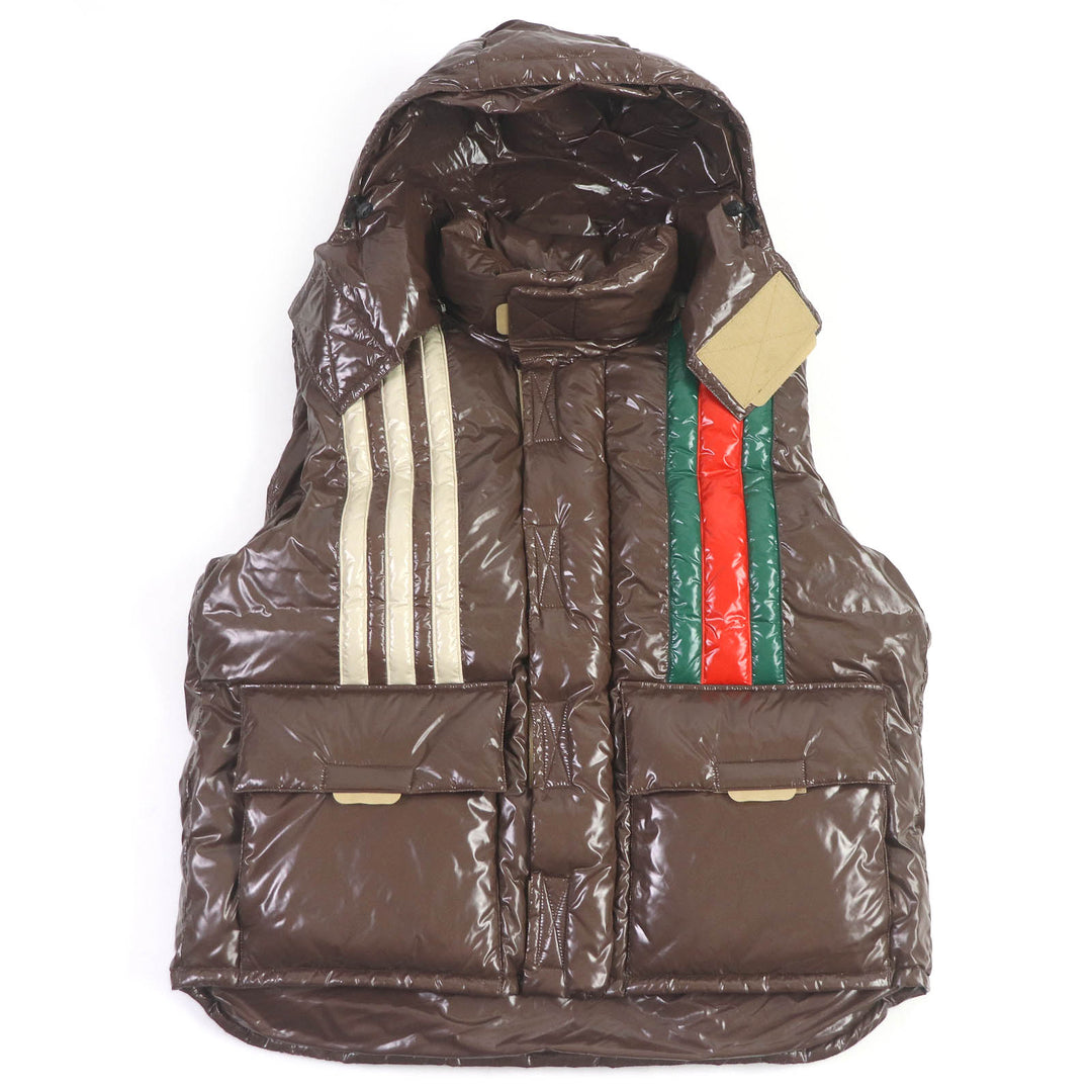 Excellent GUCCI×adidas Down vest Web Line Three Stripes Brown Nylon 44 713715