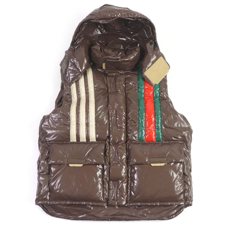 Excellent GUCCI×adidas Down vest Web Line Three Stripes Brown Nylon 44 713715
