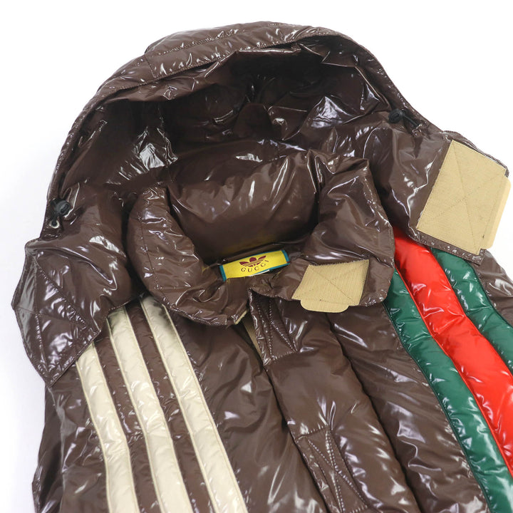 Excellent GUCCI×adidas Down vest Web Line Three Stripes Brown Nylon mens 44 713715