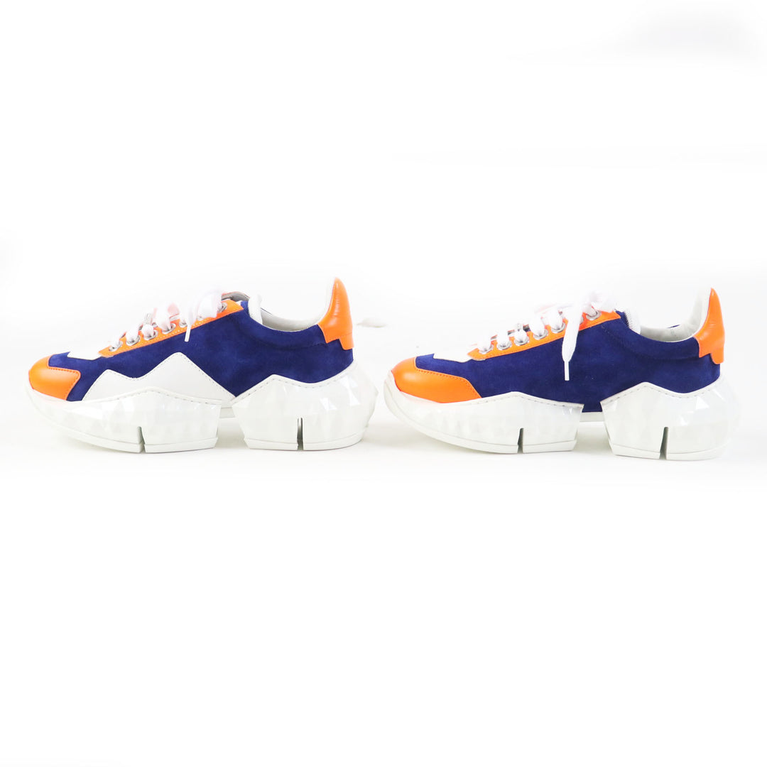 Pristine JIMMY CHOO sneakers DIAMOND Cobalt Neon Orange Calf leather Women 36