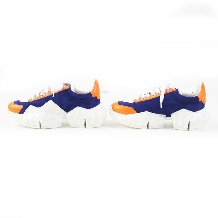 Pristine JIMMY CHOO sneakers DIAMOND Cobalt Neon Orange Calf leather Women 36