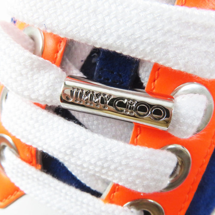 Pristine JIMMY CHOO sneakers DIAMOND Cobalt Neon Orange Calf leather Women 36