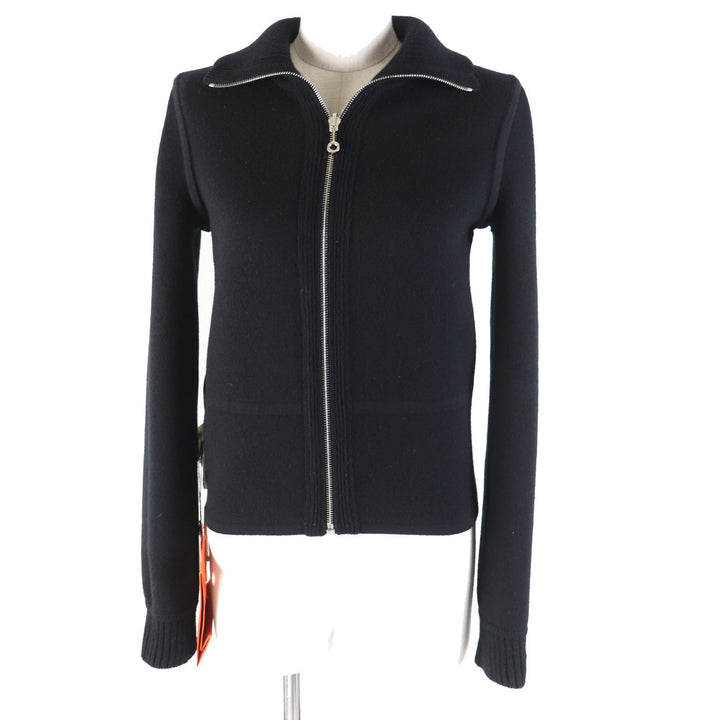 Pristine HERMES Blouson Black Grey/Black wool Women 34 3H2204D2