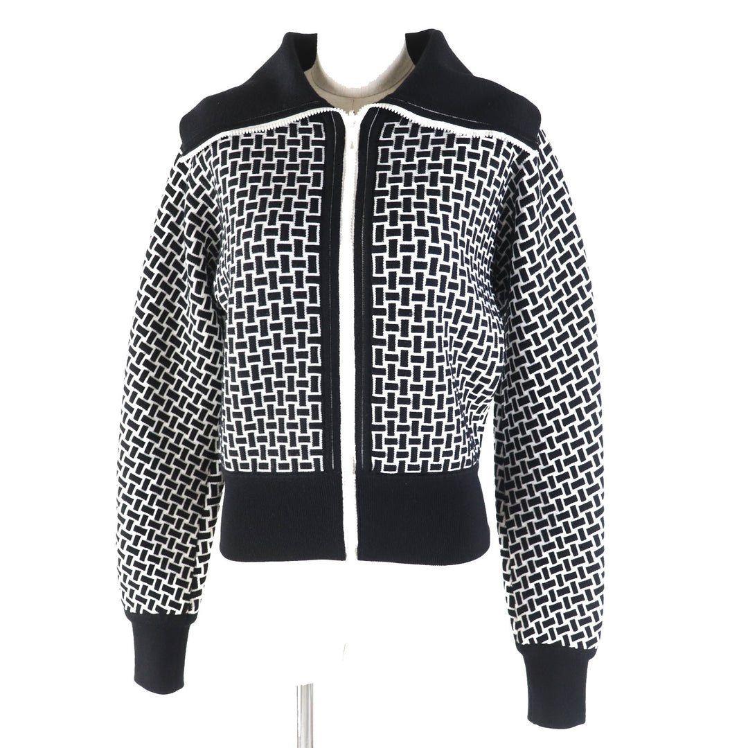 Excellent HERMES Blouson cartouche H pattern knit Black White wool 34 2H2200DD