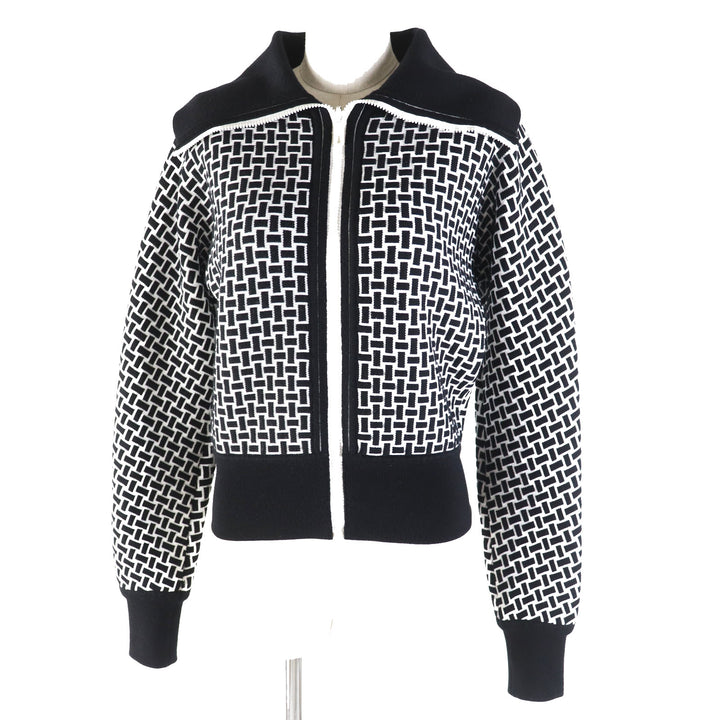 Excellent HERMES Blouson cartouche H pattern knit Black White wool 34 2H2200DD