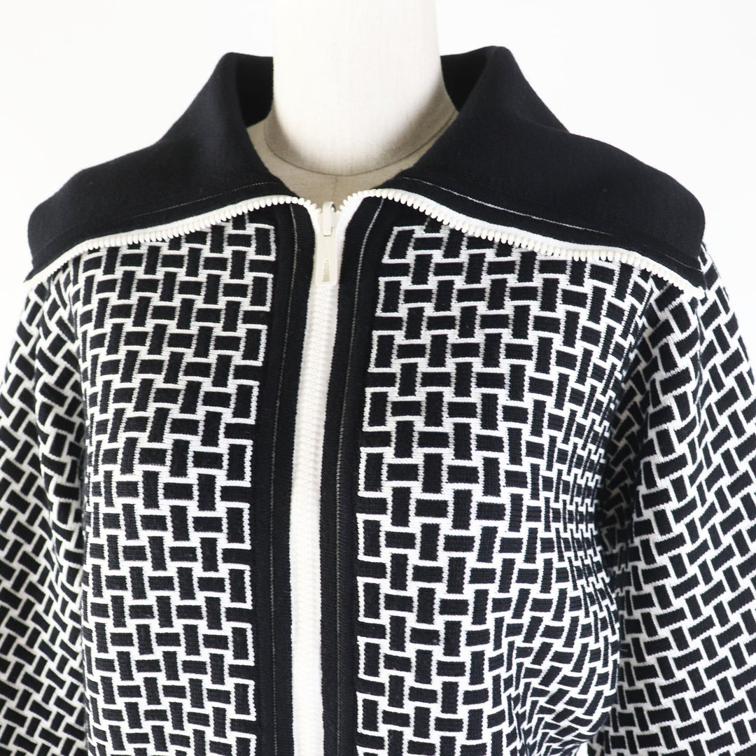 Excellent HERMES Blouson cartouche H pattern knit Black White wool 34 2H2200DD