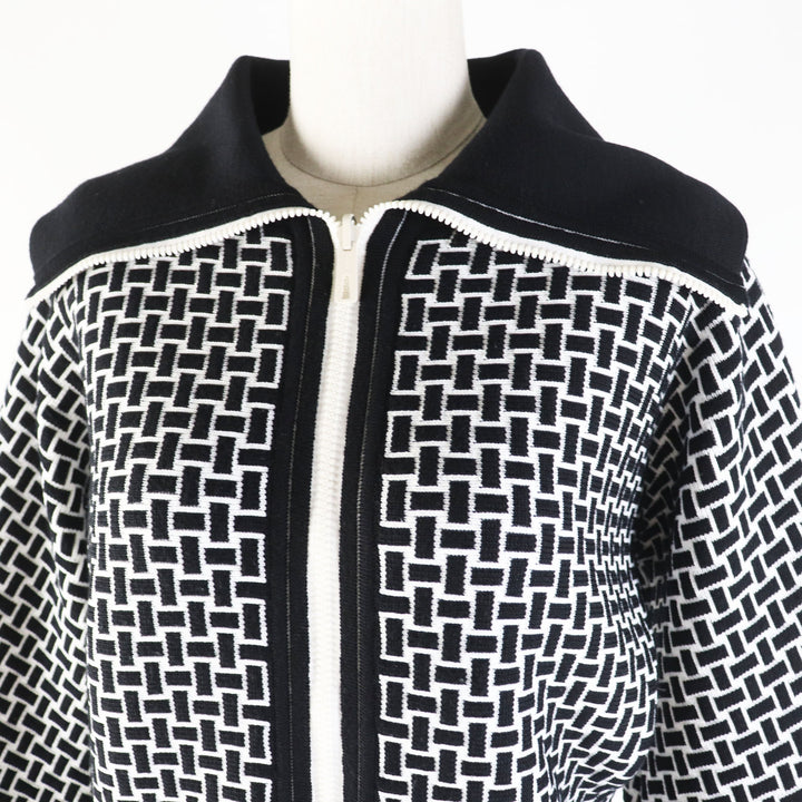 Excellent HERMES Blouson cartouche H pattern knit Black White wool 34 2H2200DD