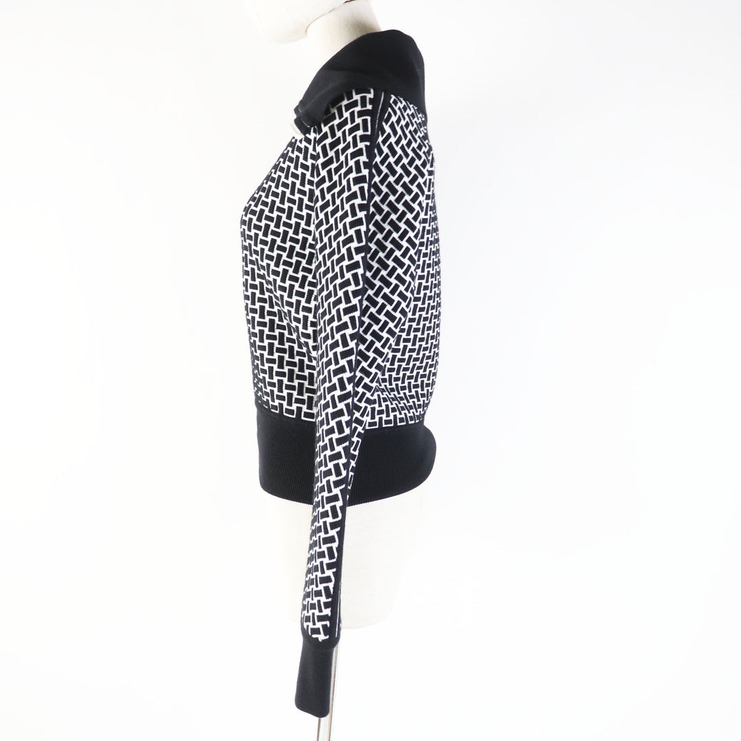 Excellent HERMES Blouson cartouche H pattern knit Black White wool Women 34 2H2200DD