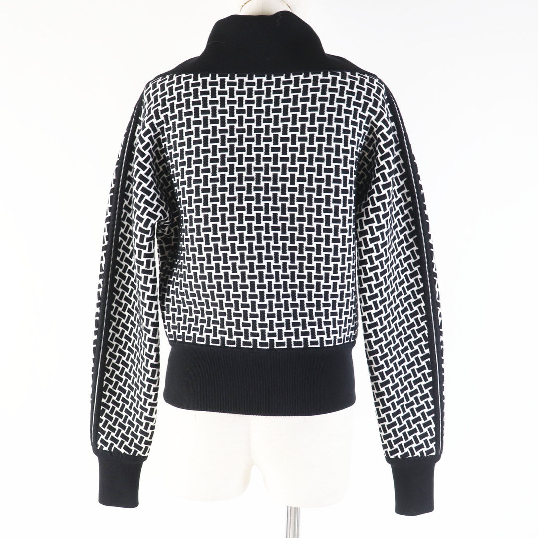 Excellent HERMES Blouson cartouche H pattern knit Black White wool Women 34 2H2200DD