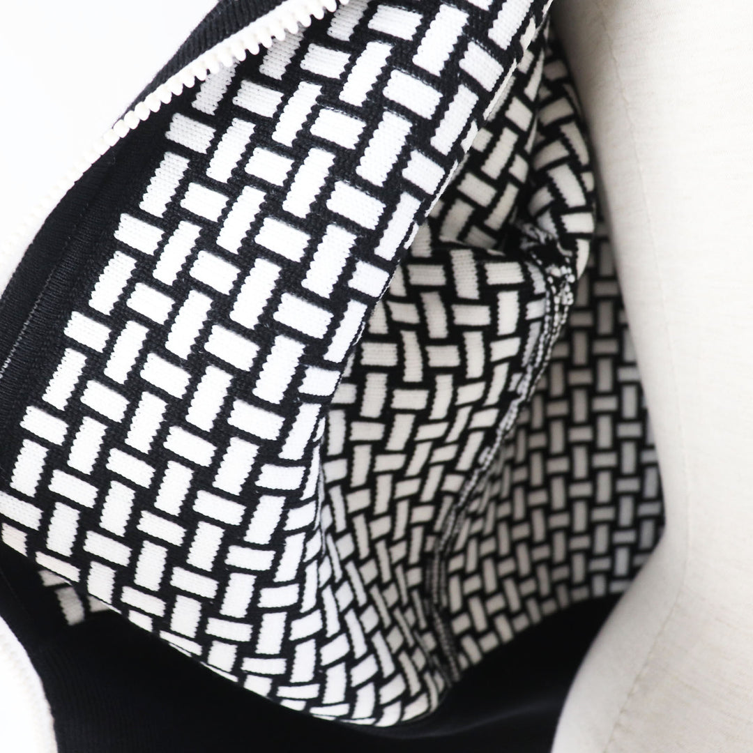 Excellent HERMES Blouson cartouche H pattern knit Black White wool 34 2H2200DD