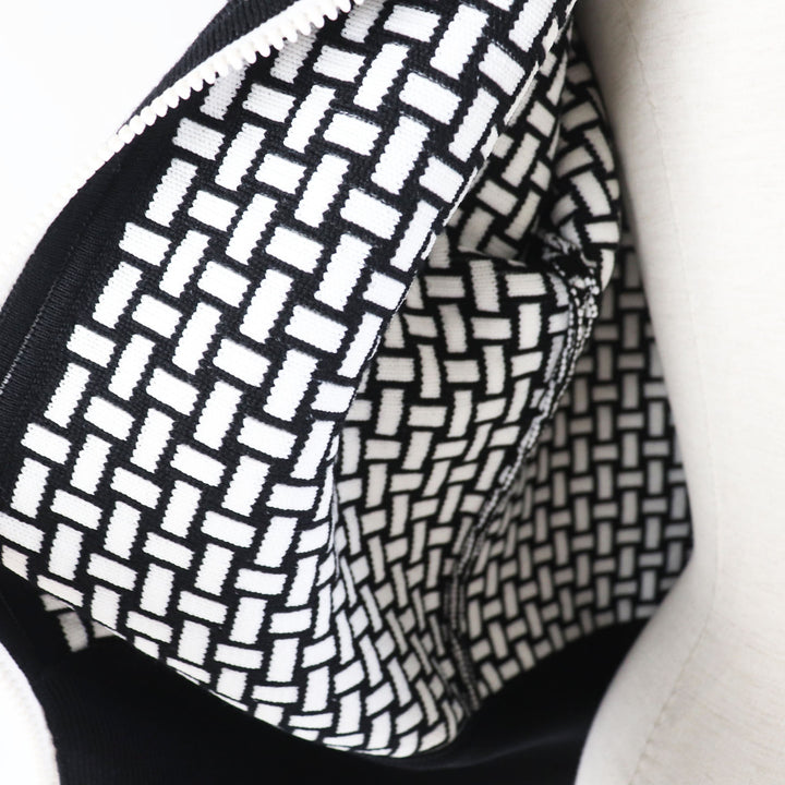 Excellent HERMES Blouson cartouche H pattern knit Black White wool 34 2H2200DD