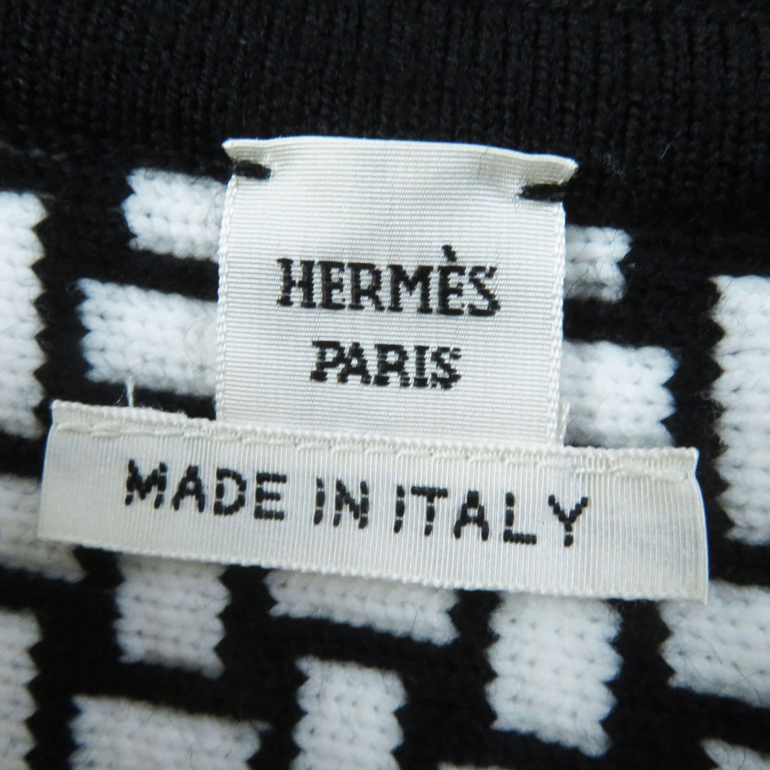 Excellent HERMES Blouson cartouche H pattern knit Black White wool Women 34 2H2200DD