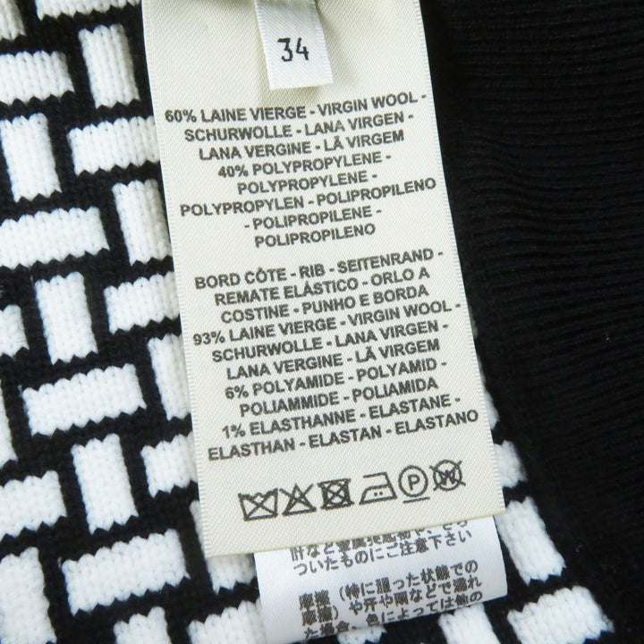 Excellent HERMES Blouson cartouche H pattern knit Black White wool Women 34 2H2200DD