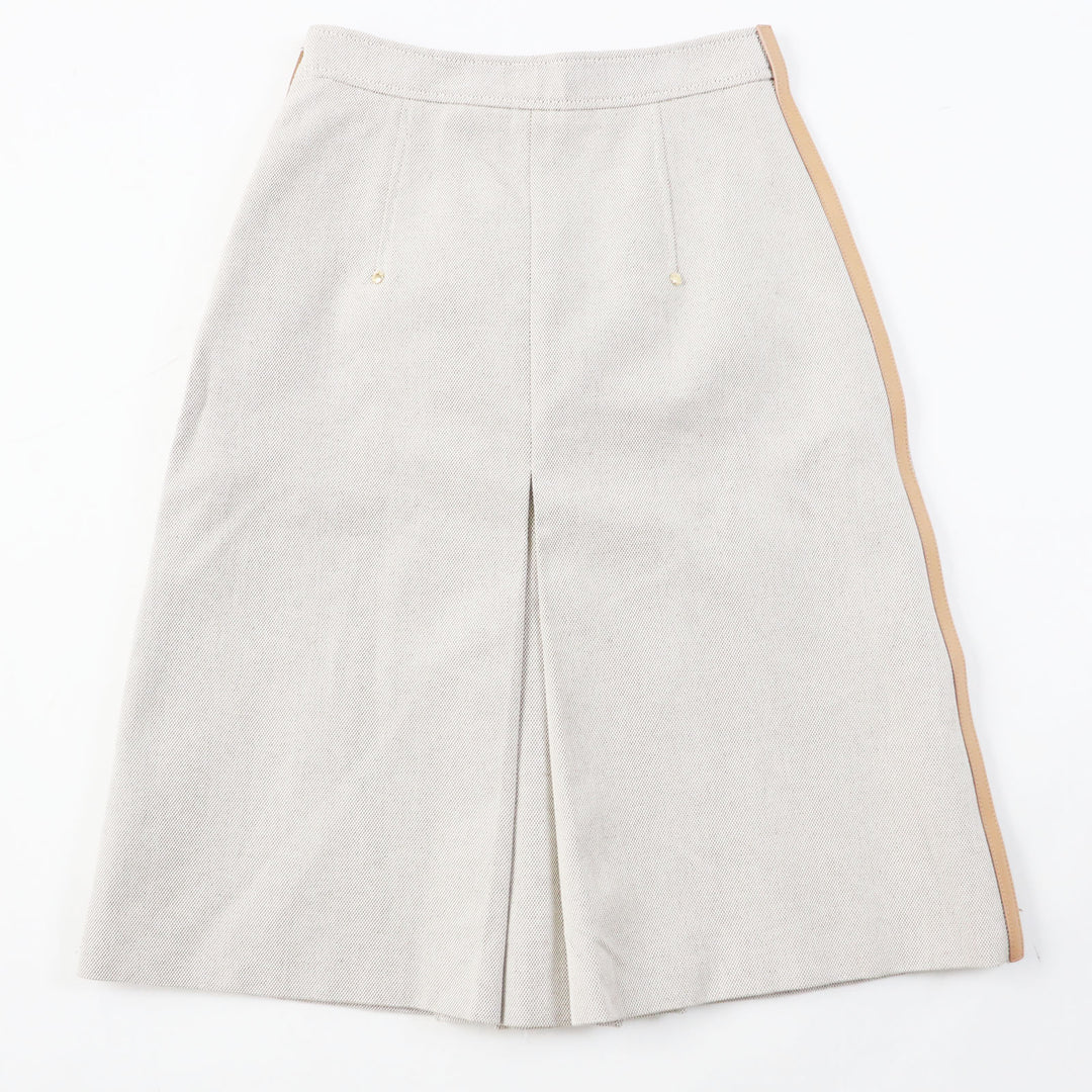 Pristine BURBERRY skirt Calf leather side lines with logo gold rivets Women 36