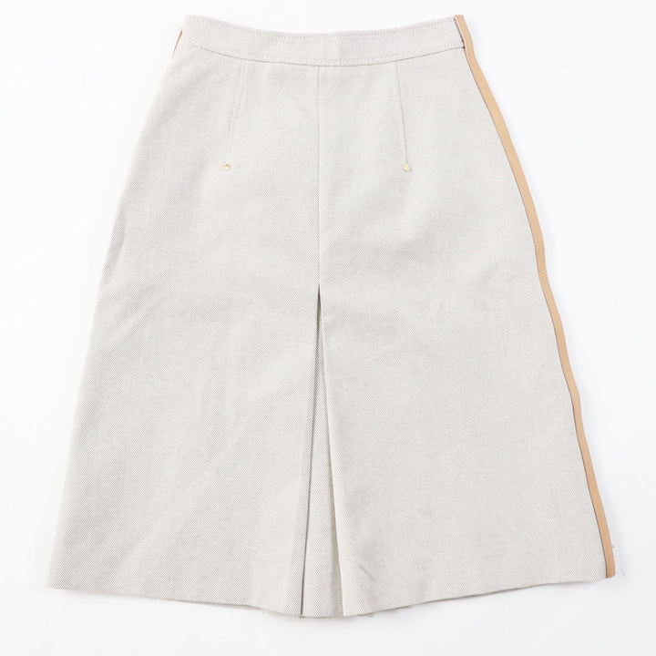 Pristine BURBERRY skirt Calf leather side lines with logo gold rivets Women 36