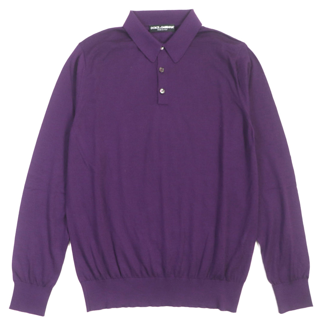 Excellent DOLCE&GABBANA Long sleeve polo shirt Black tag logo button knit purple cashmere mens 48