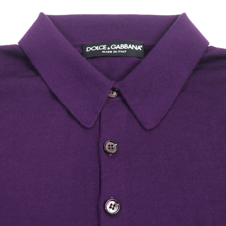 Excellent DOLCE&GABBANA Long sleeve polo shirt Black tag logo button knit purple cashmere mens 48