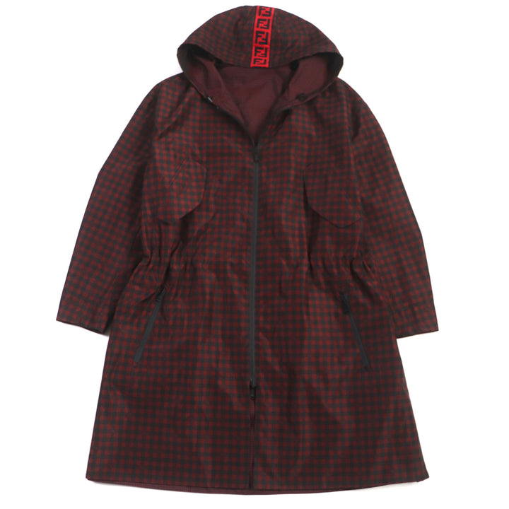 Pristine FENDI coat Houndstooth FF logo hooded reversible WZIP mens 48 FAA864