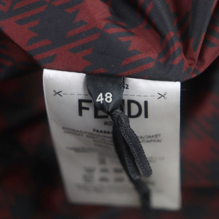 Pristine FENDI coat Houndstooth FF logo hooded reversible WZIP mens 48 FAA864