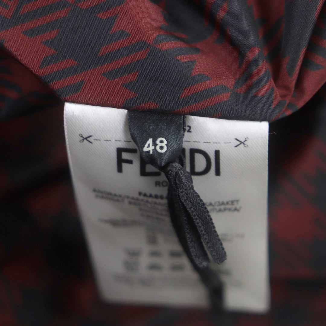 Pristine FENDI coat Houndstooth FF logo hooded reversible WZIP mens 48 FAA864