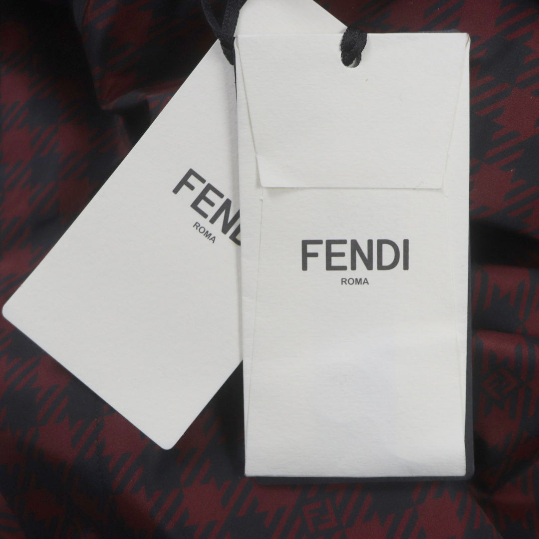 Pristine FENDI coat Houndstooth FF logo hooded reversible WZIP mens 48 FAA864