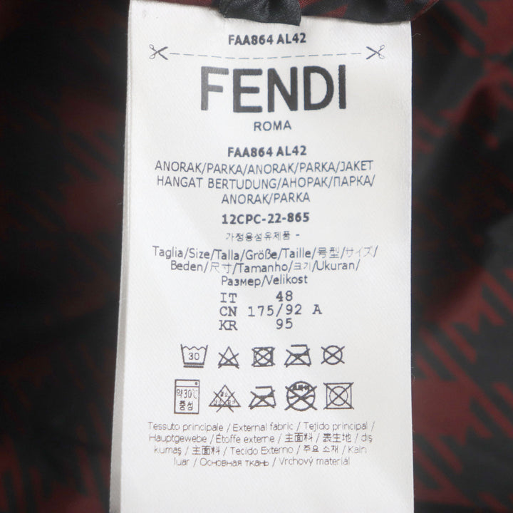 Pristine FENDI coat Houndstooth FF logo hooded reversible WZIP mens 48 FAA864