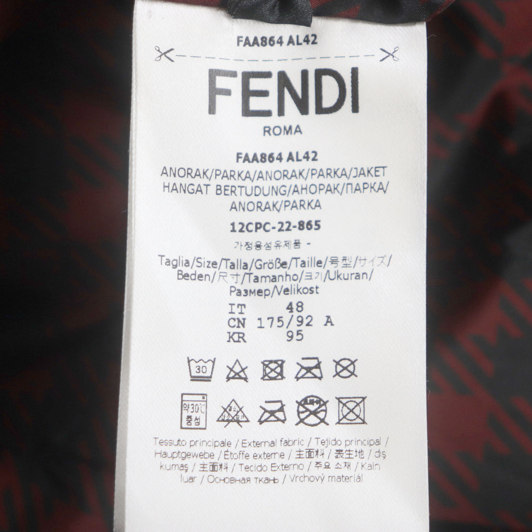 Pristine FENDI coat Houndstooth FF logo hooded reversible WZIP mens 48 FAA864