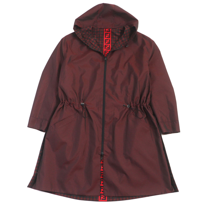 Pristine FENDI coat Houndstooth FF logo hooded reversible WZIP mens 48 FAA864