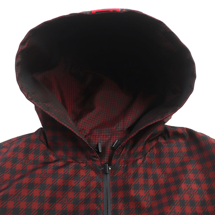 Pristine FENDI coat Houndstooth FF logo hooded reversible WZIP mens 48 FAA864