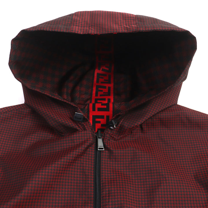 Pristine FENDI coat Houndstooth FF logo hooded reversible WZIP mens 48 FAA864