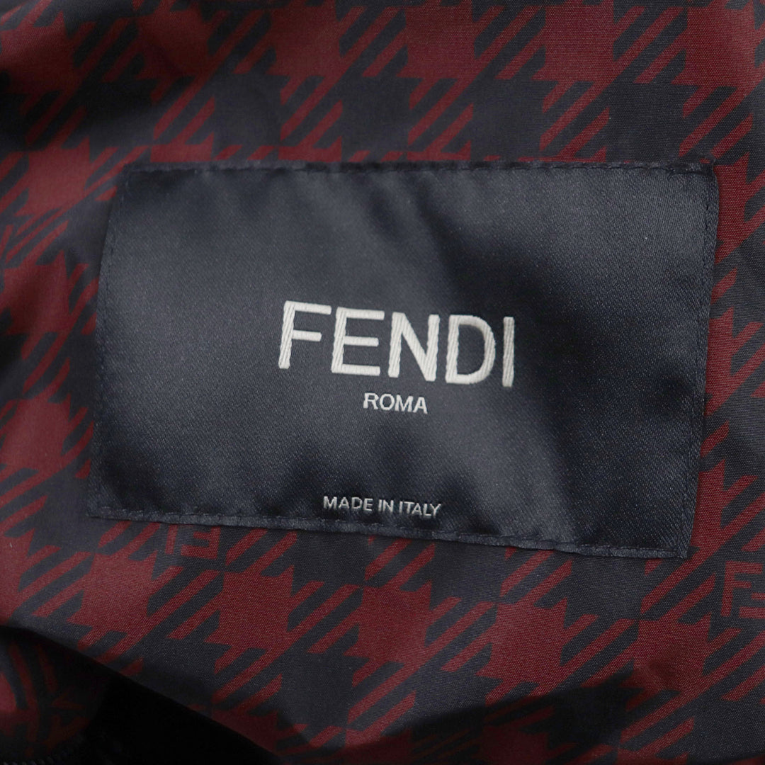 Pristine FENDI coat Houndstooth FF logo hooded reversible WZIP mens 48 FAA864