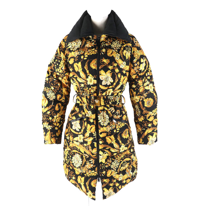 Excellent VERSACE down coat Baroque Pattern Black Yellow polyester 36 1002795