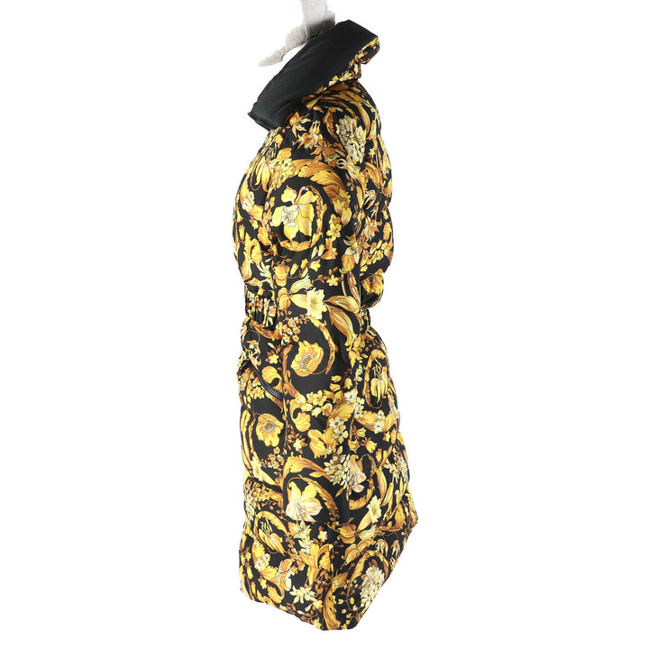 Excellent VERSACE down coat Baroque Pattern Black Yellow polyester Women 36 1002795