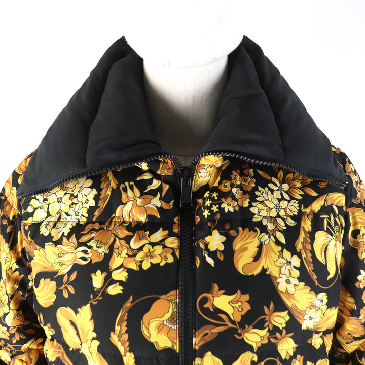 Excellent VERSACE down coat Baroque Pattern Black Yellow polyester Women 36 1002795
