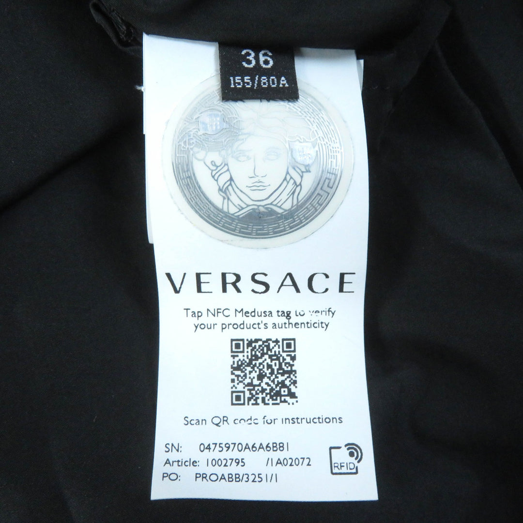 Excellent VERSACE down coat Baroque Pattern Black Yellow polyester Women 36 1002795