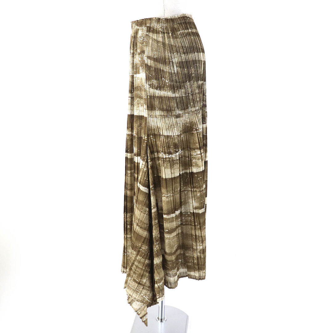 Excellent PLEATS PLEASE skirt Graphic print, deformed hem design Brown Women 4