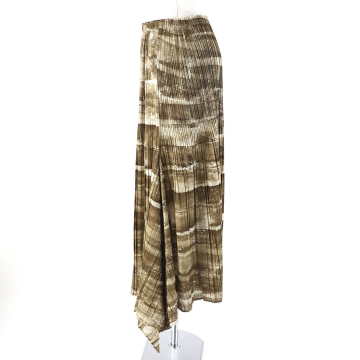 Excellent PLEATS PLEASE skirt Graphic print, deformed hem design Brown Women 4