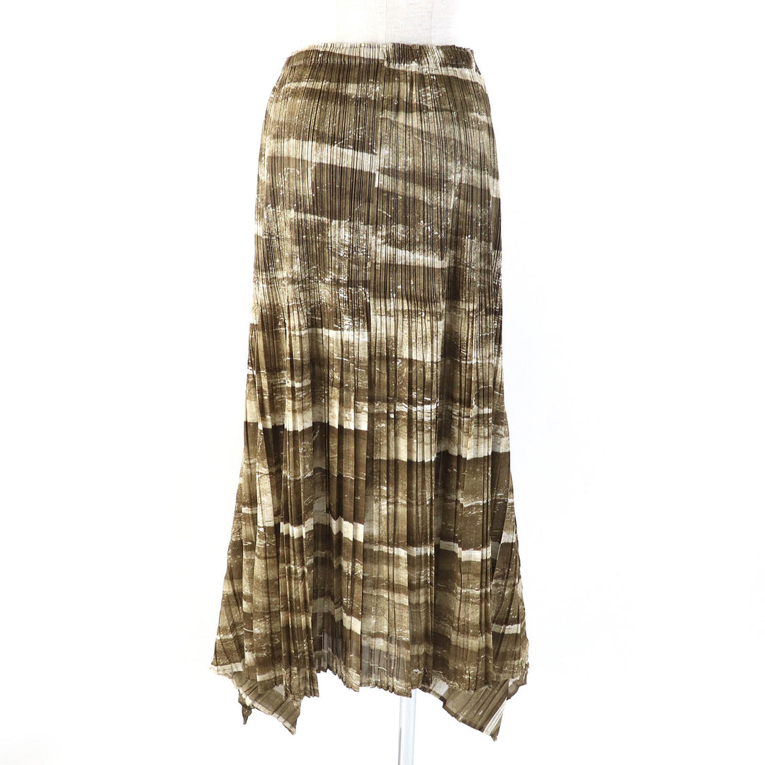 Excellent PLEATS PLEASE skirt Graphic print, deformed hem design Brown Women 4