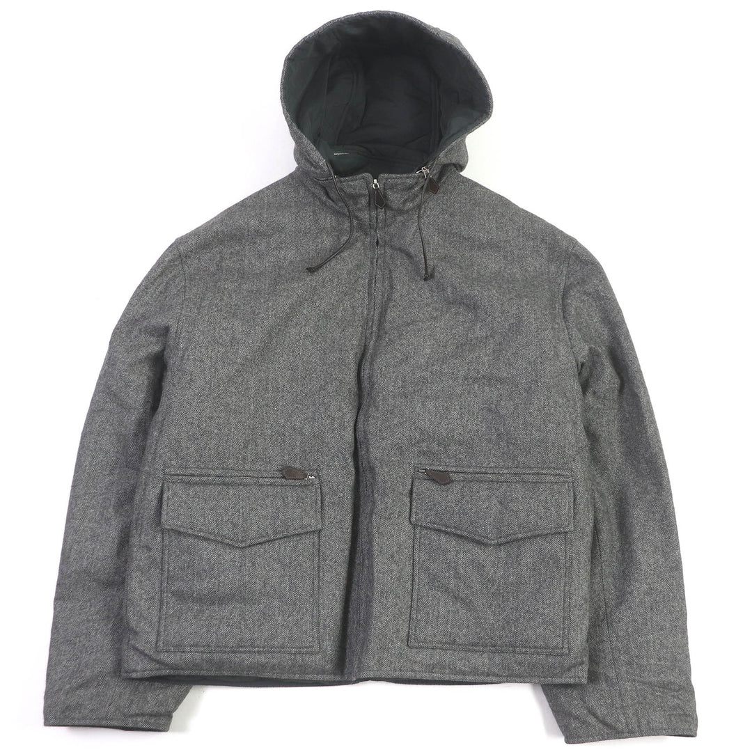 Excellent HERMES Down jacket Herringbone Reversible gray cashmere mens 52