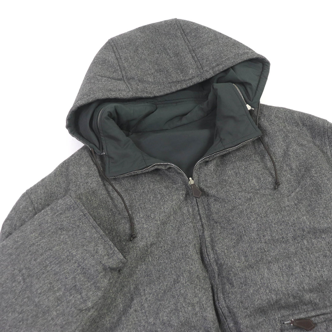 Excellent HERMES Down jacket Herringbone Reversible gray cashmere mens 52
