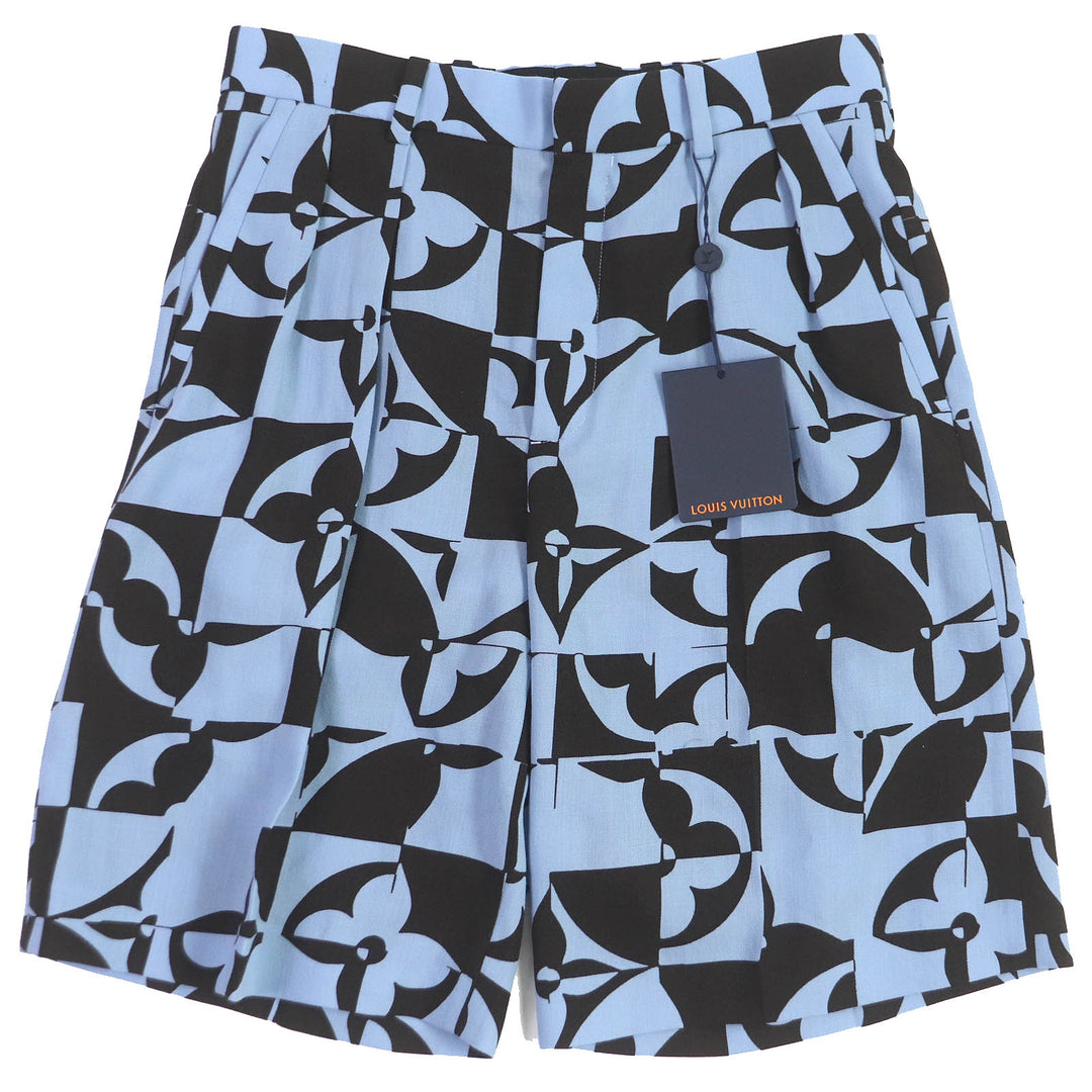 Pristine LOUIS VUITTON Shorts Monogram Flower Pleated Shorts Light blue wool