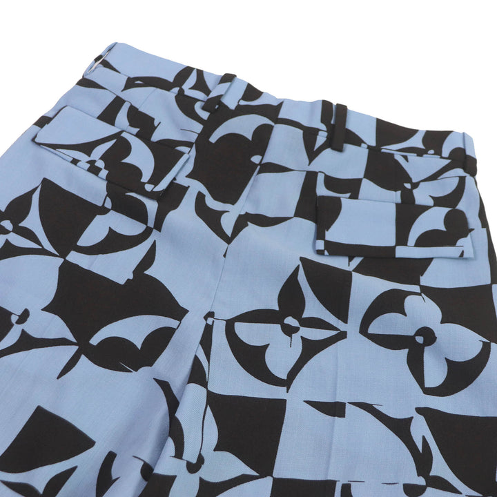 Pristine LOUIS VUITTON Shorts Monogram Flower Pleated Shorts Light blue wool